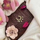 Vriksham Diya Shape  Press Naths/Nose Pin-Red White-Pearls-G20761